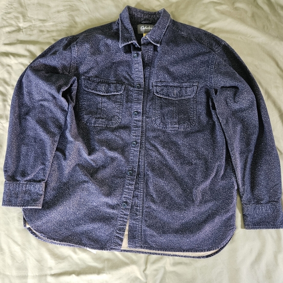 Cabela's Dark Blue Textured, Flannel Lined Long Sleeved, Button DownShirt - Picture 1 of 4